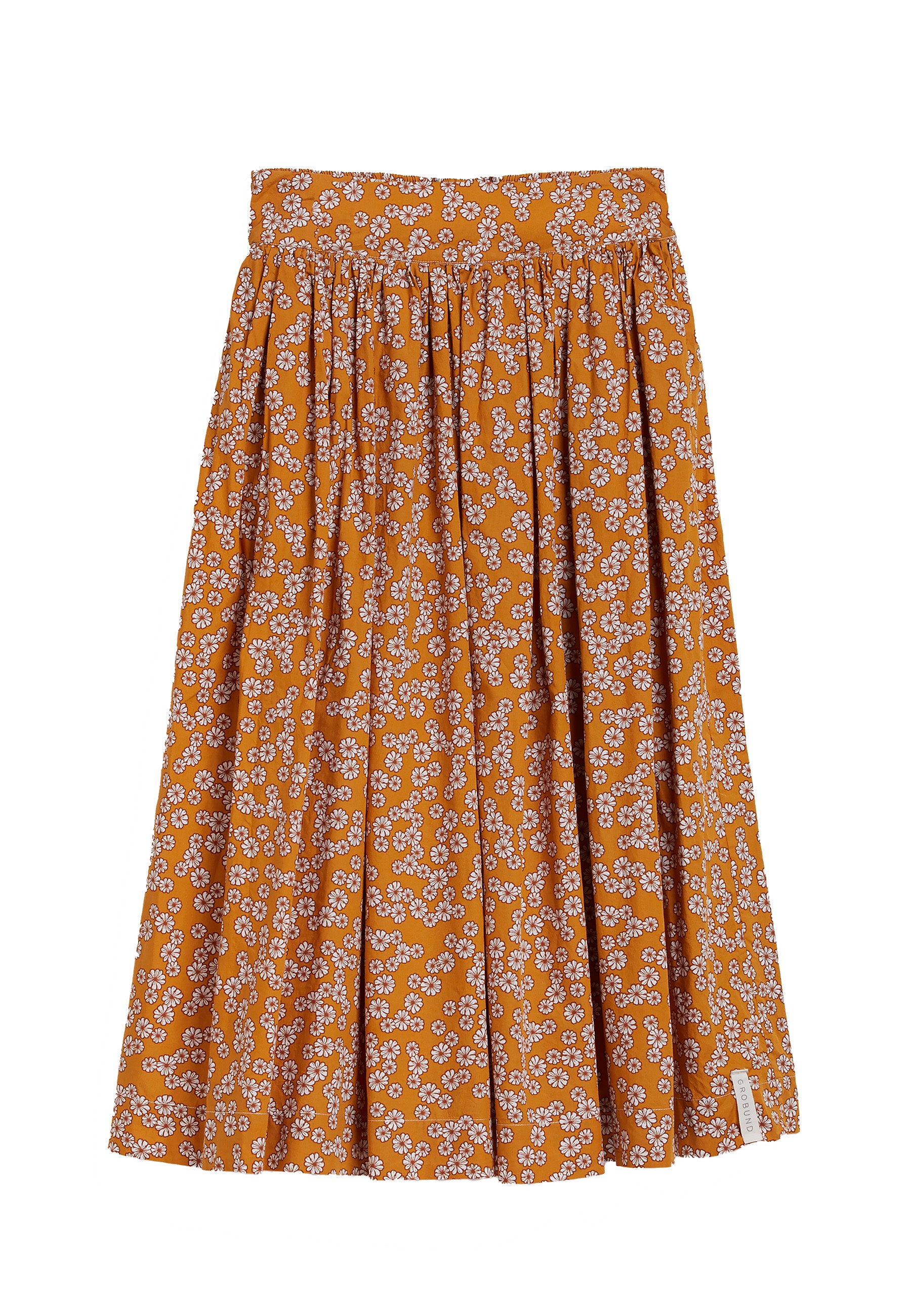 GROBUND Mette nederdelen - den lange i gurkemeje med blomster