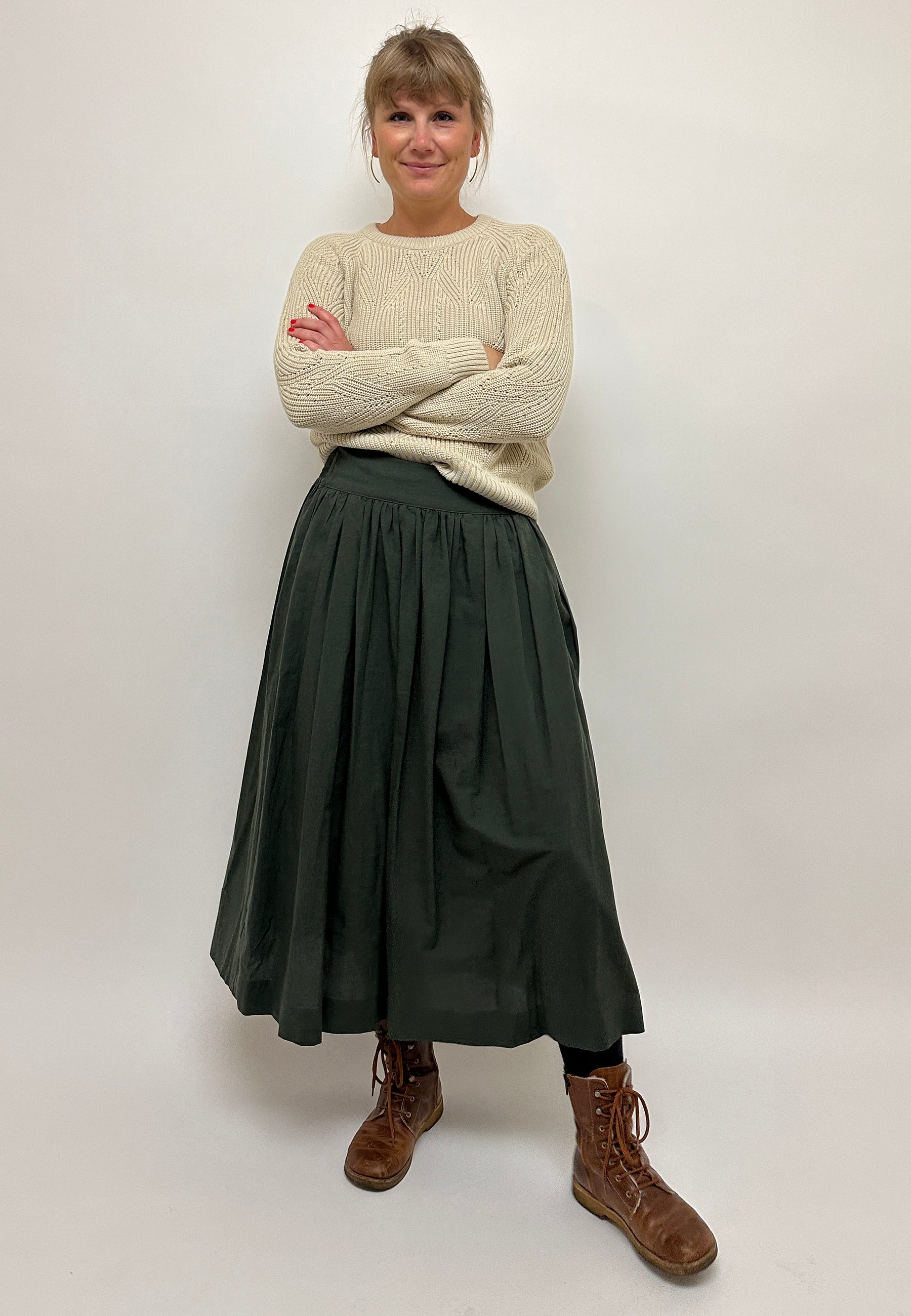 GROBUND Mette nederdel - den lange i grøn melange