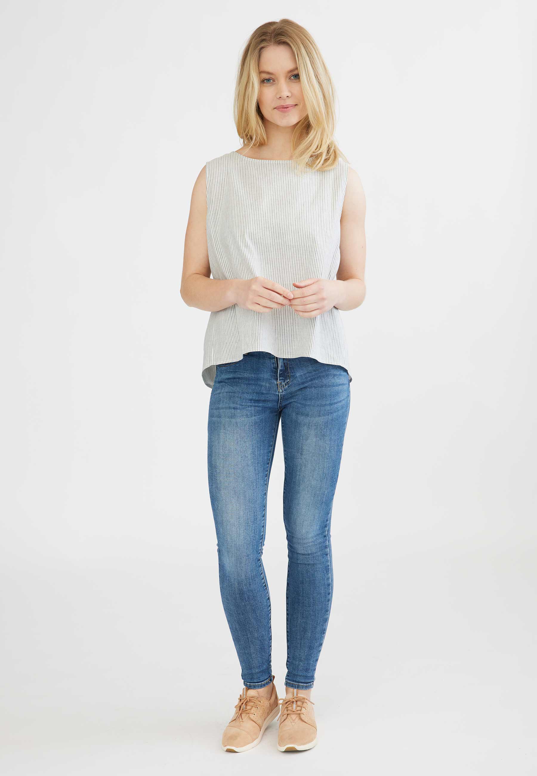 GROBUND Neel blusen - uden ærmer med striber i hør/bomuld