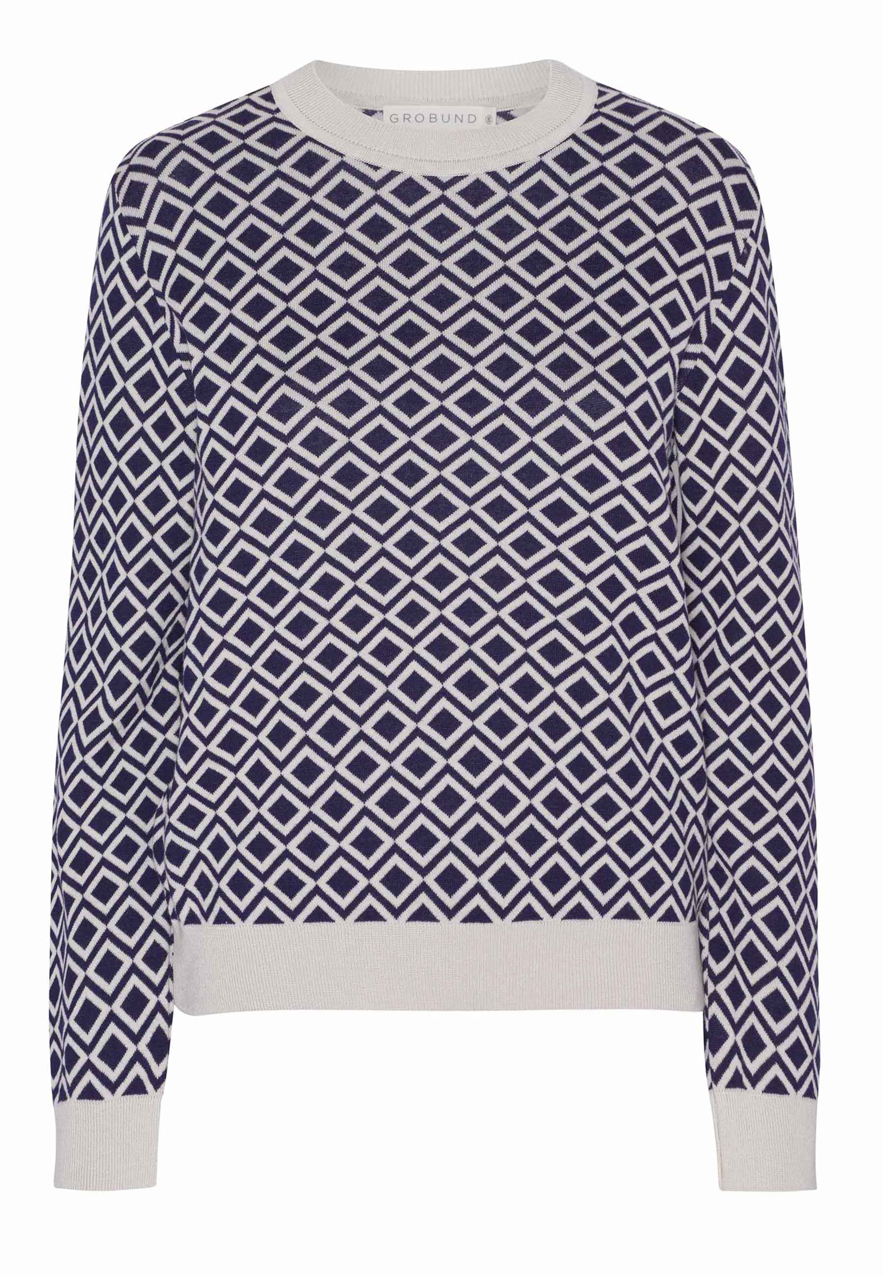 GROBUND Petra strik bluse - den med mønster i blå