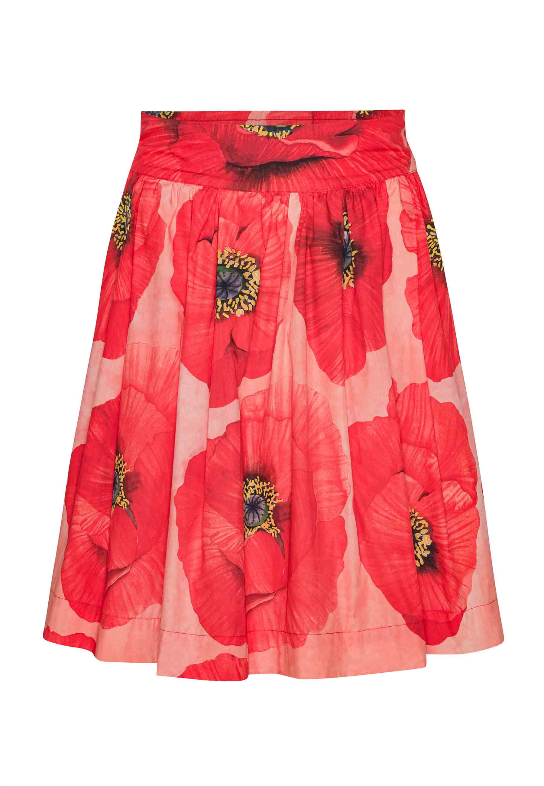 Økologisk nederdel med valmue-print i poplin fra danske GROBUND. 100% økologisk bomuld. GOTS-certificeret.