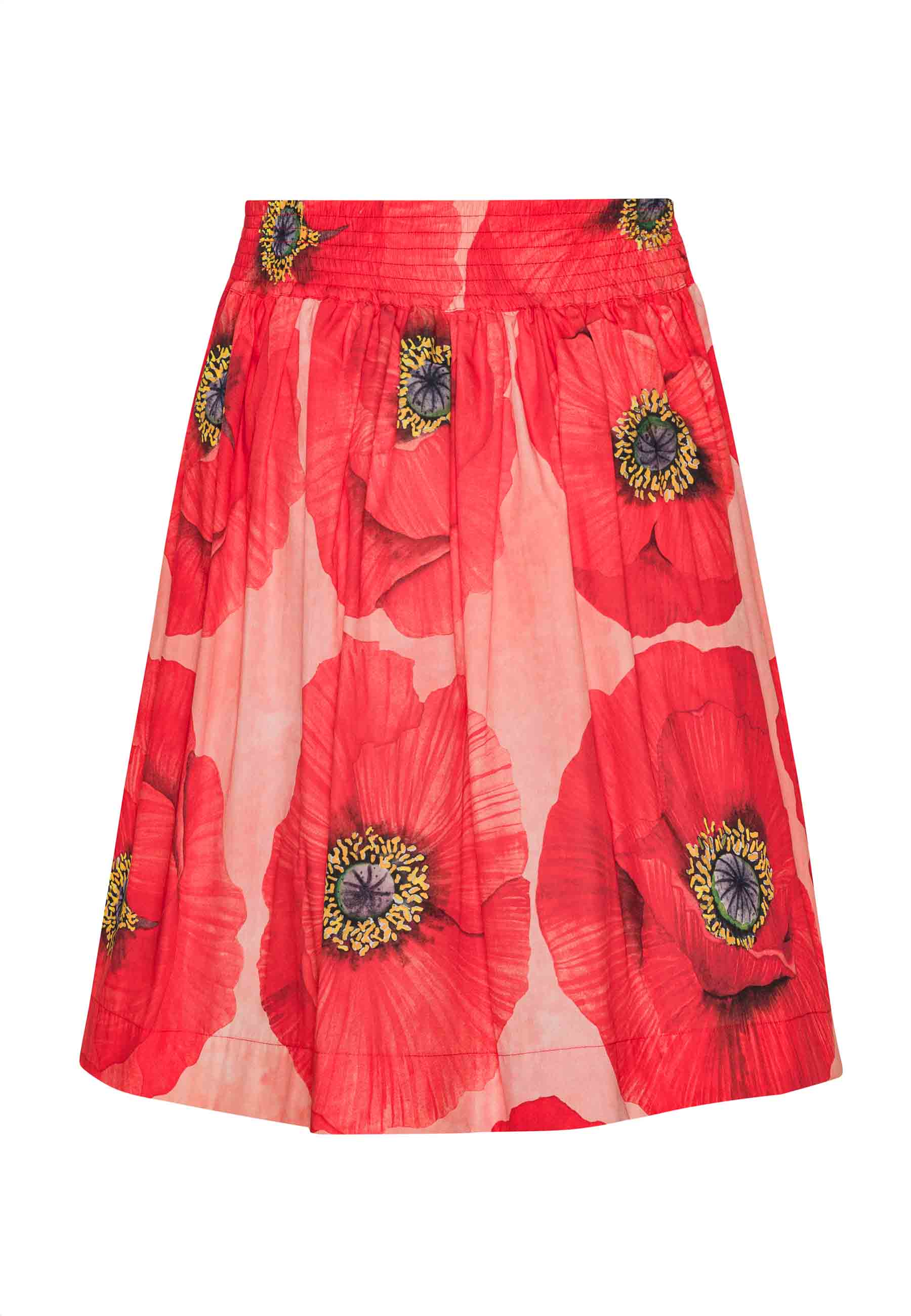 Økologisk nederdel med valmue-print i poplin fra danske GROBUND. 100% økologisk bomuld. GOTS-certificeret.