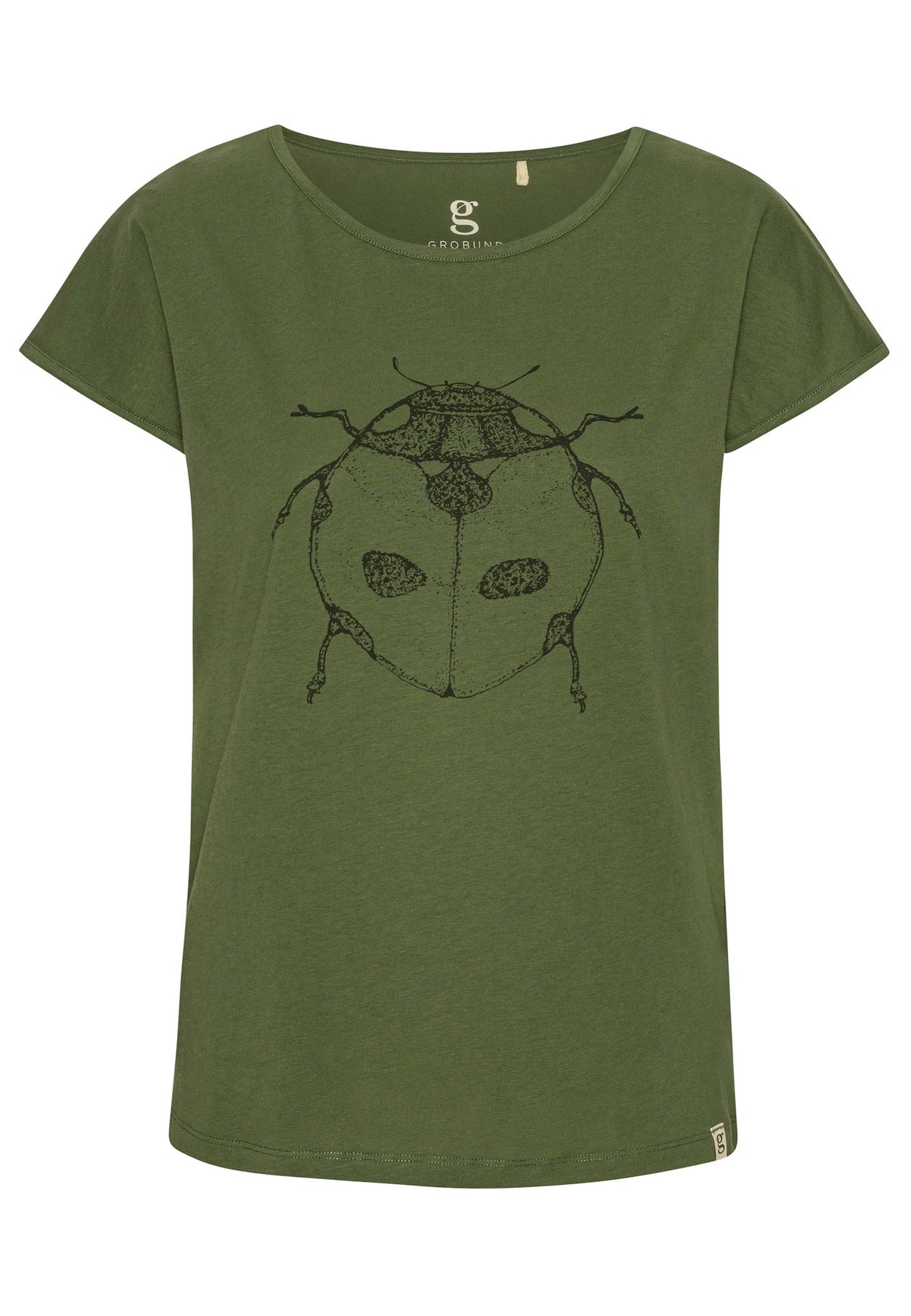 GROBUND Anna t-shirten - den i mosgrøn med mariehøne