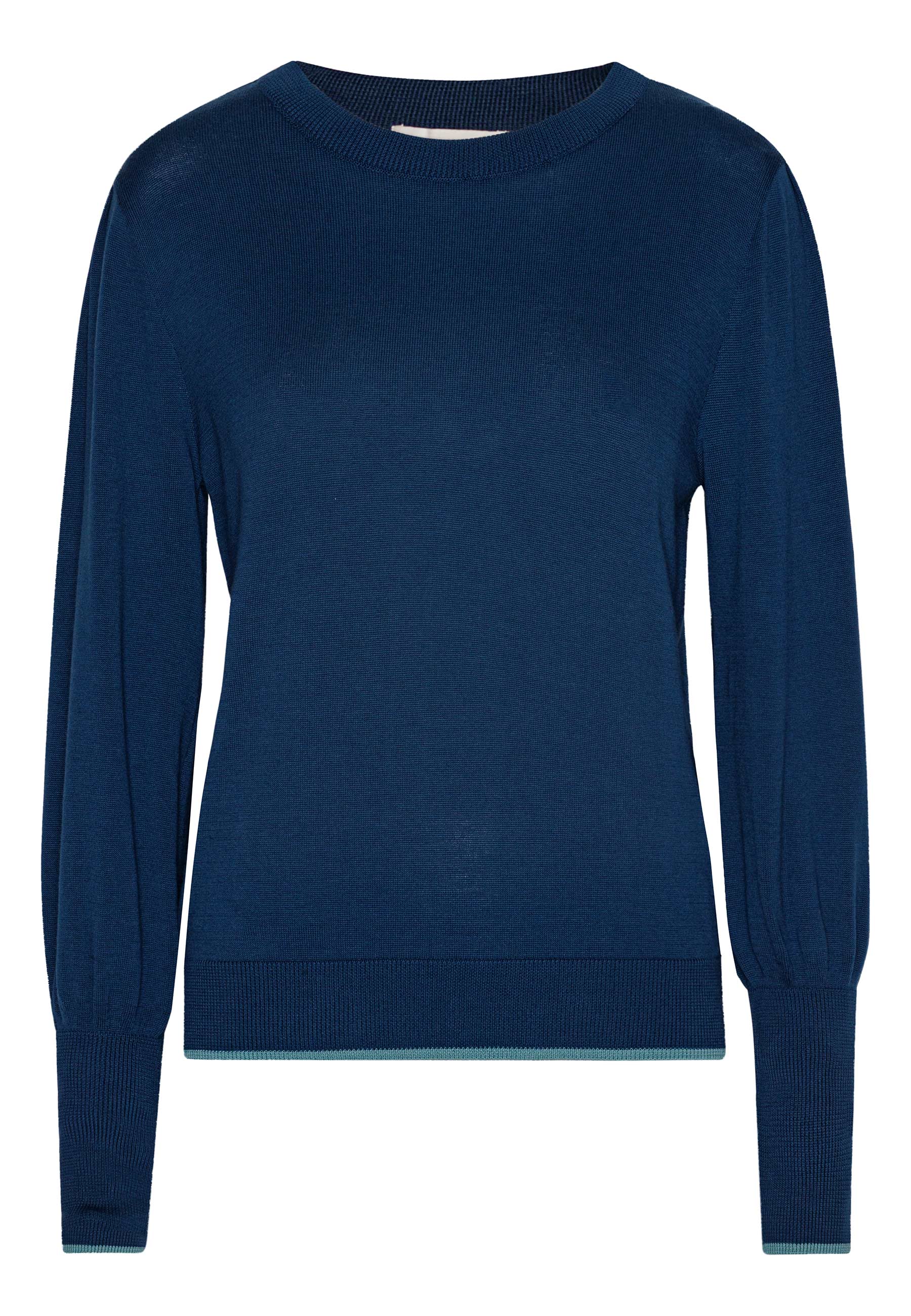 GROBUND Ingeborg strik bluse - den i petroleumsblå med kontrast kant