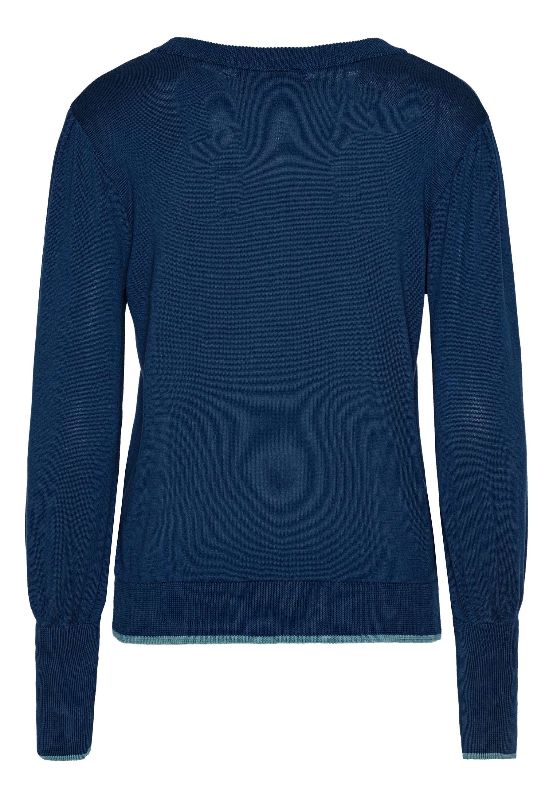 GROBUND Ingeborg strik bluse - den i petroleumsblå med kontrast kant