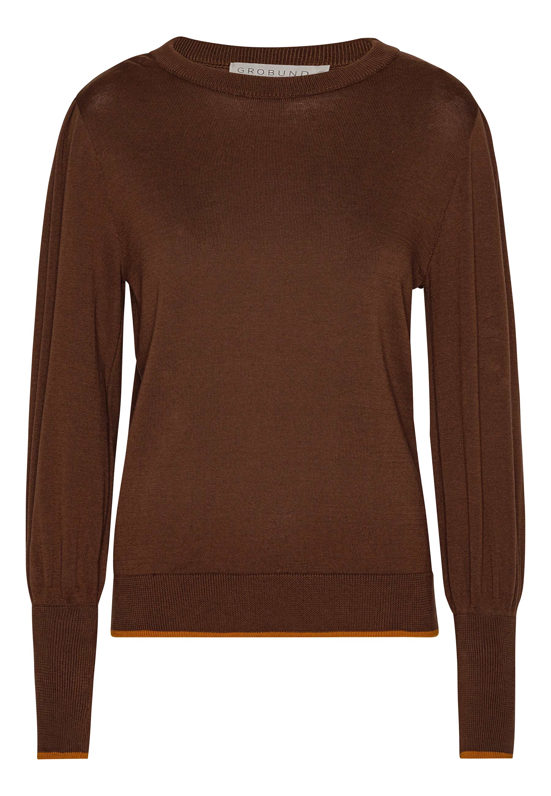 GROBUND Ingeborg strik bluse - den i brun med kontrast kant
