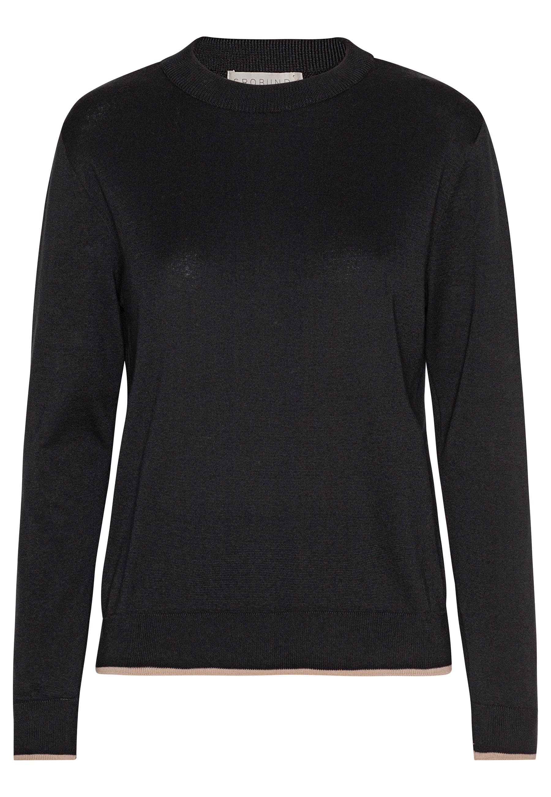 GROBUND Marie strik bluse - den i sort med kontrast kant