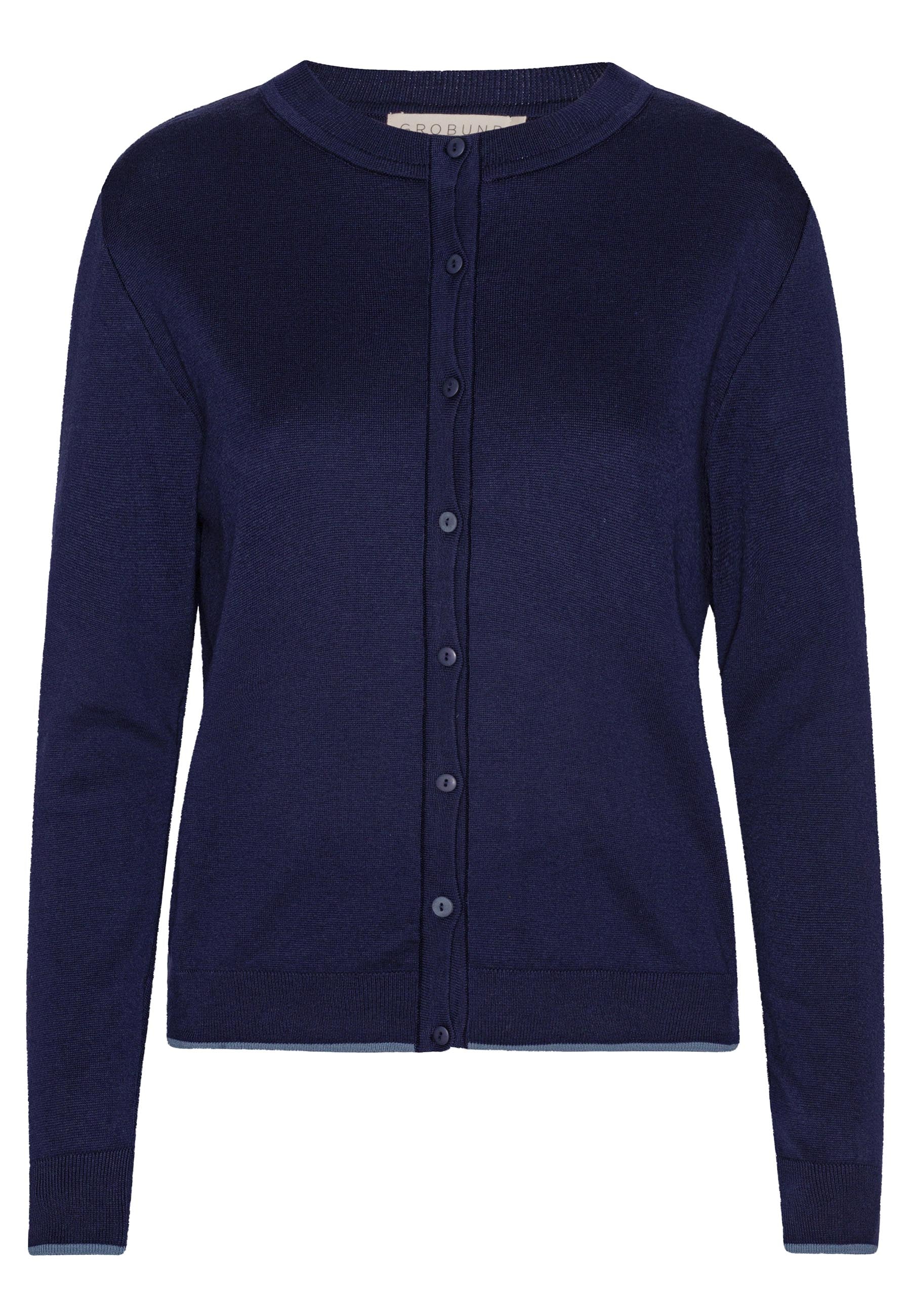 GROBUND Rine strik cardigan - den i mørkeblå med kontrast kant