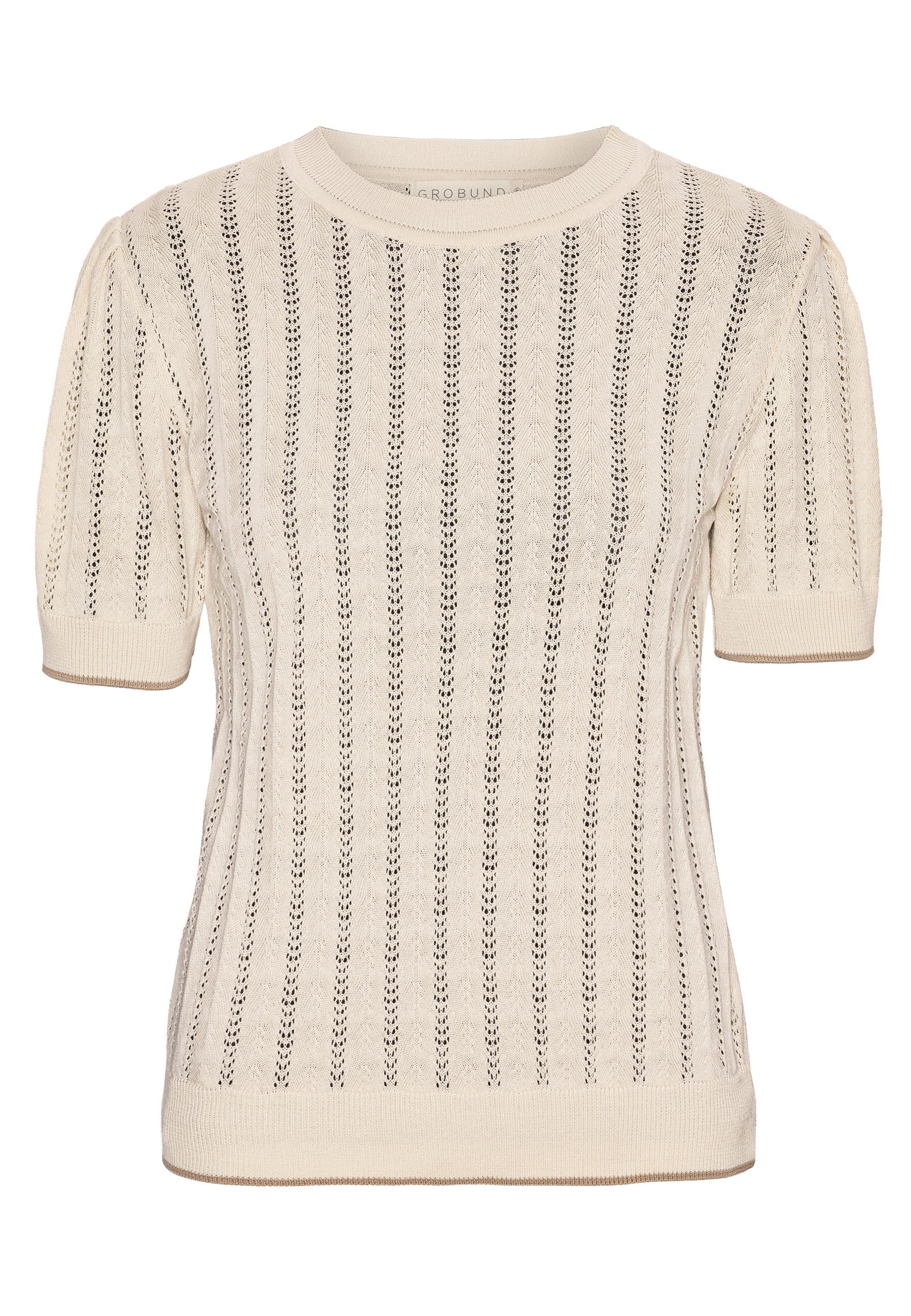 GROBUND Almine tee - den i beige med kontrastkant