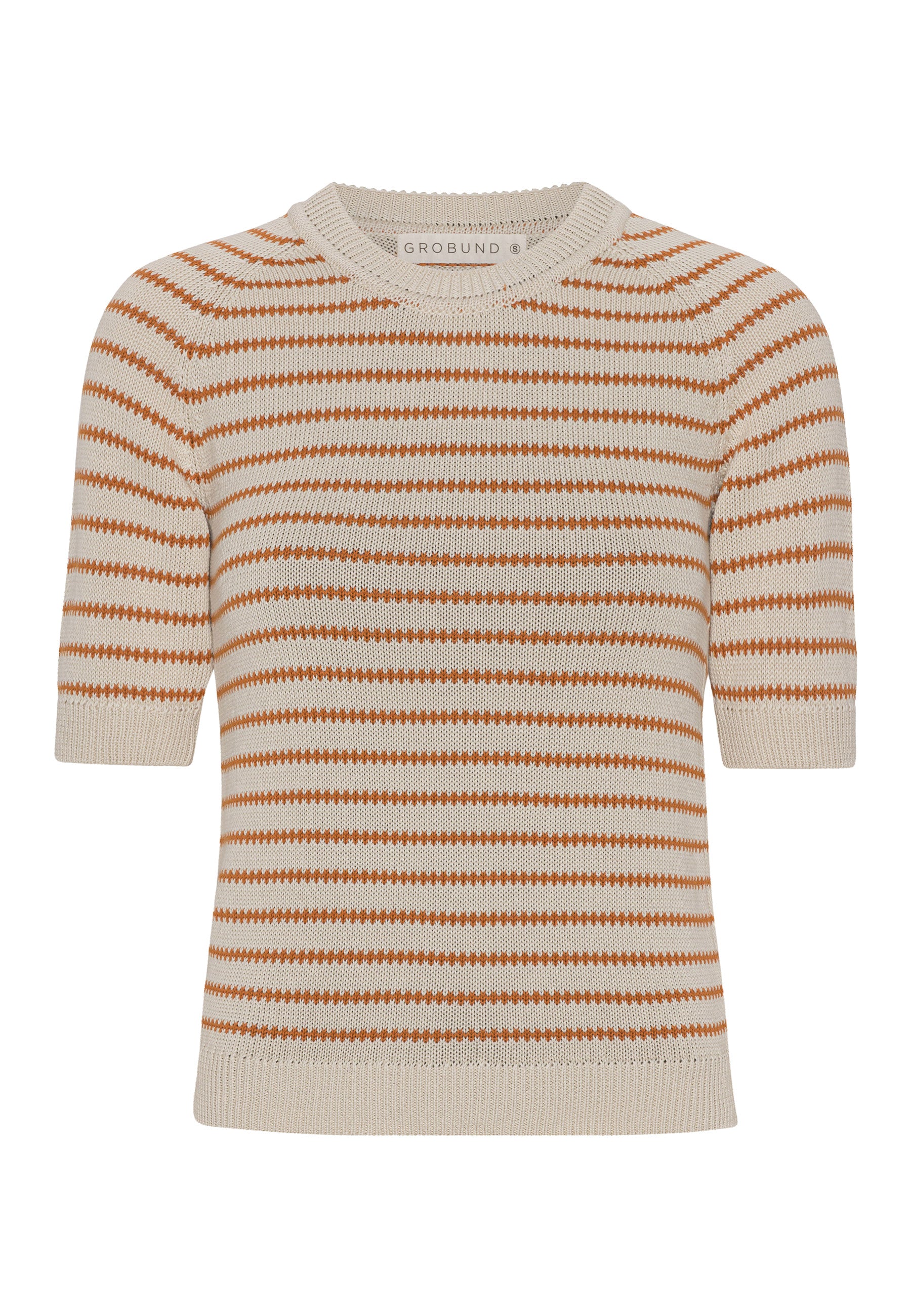 GROBUND Ida strik tee - den med striber i karamelfarve