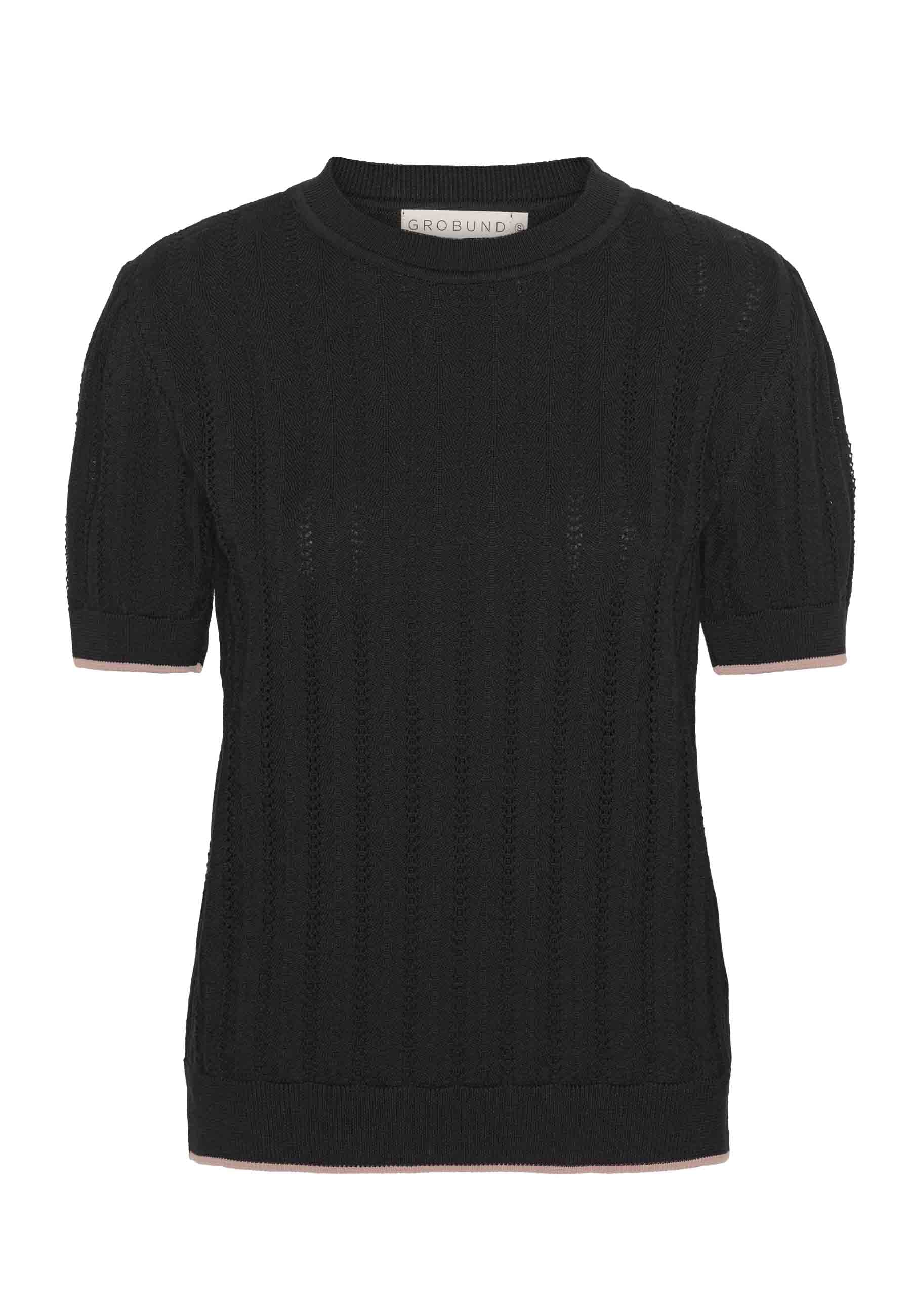 GROBUND Almine tee - den i sort med kontrast i sandfarvet