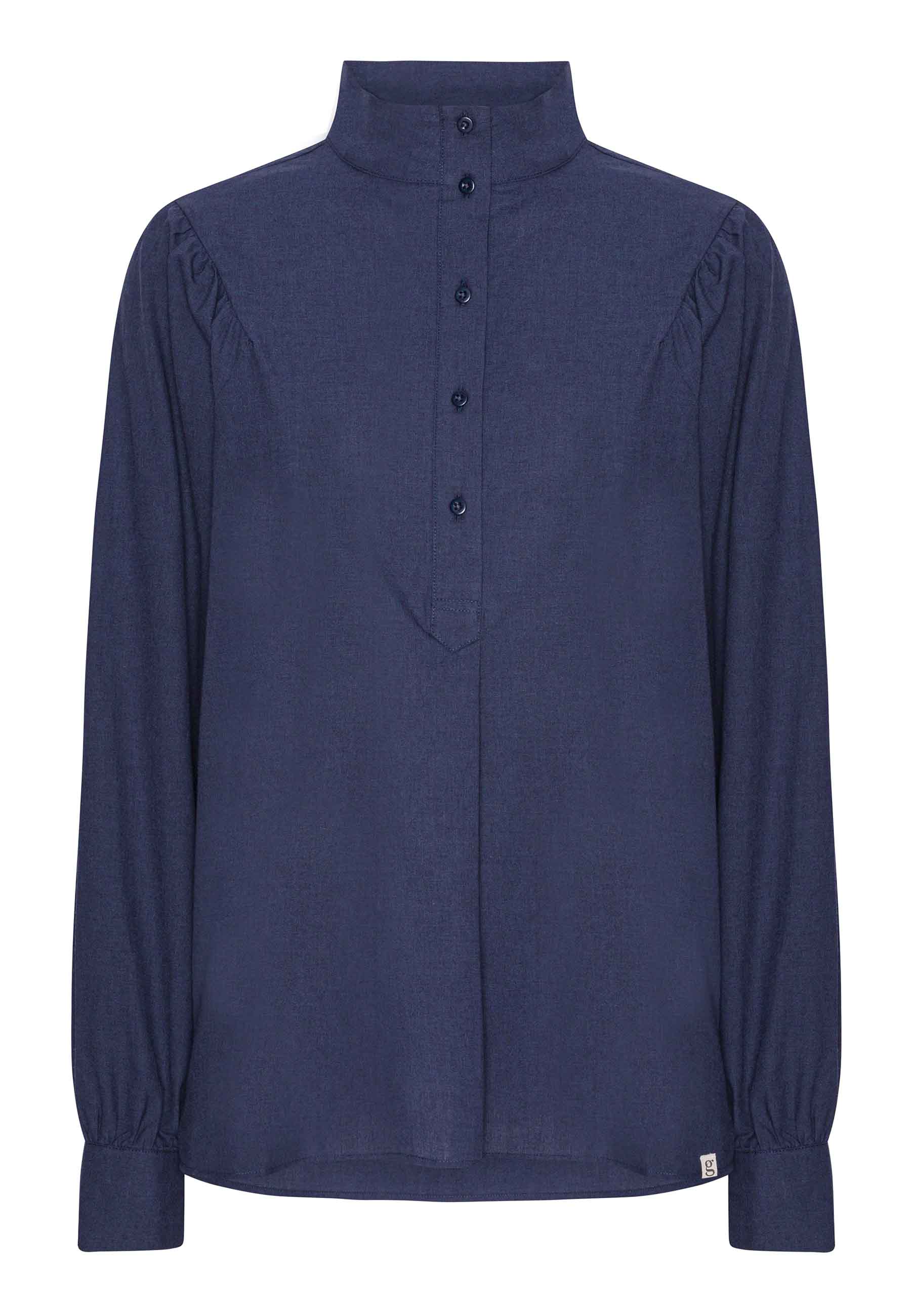 GROBUND Sonja skjorten - den med høj krave i mørkeblå melange