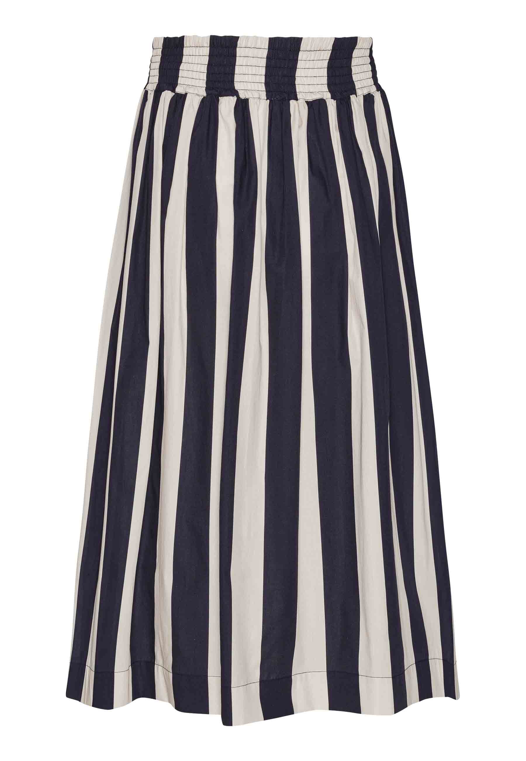Økologisk nederdel med striber i navy og hvid syet i poplin fra danske GROBUND. 100% økologisk bomuld. GOTS-certificeret