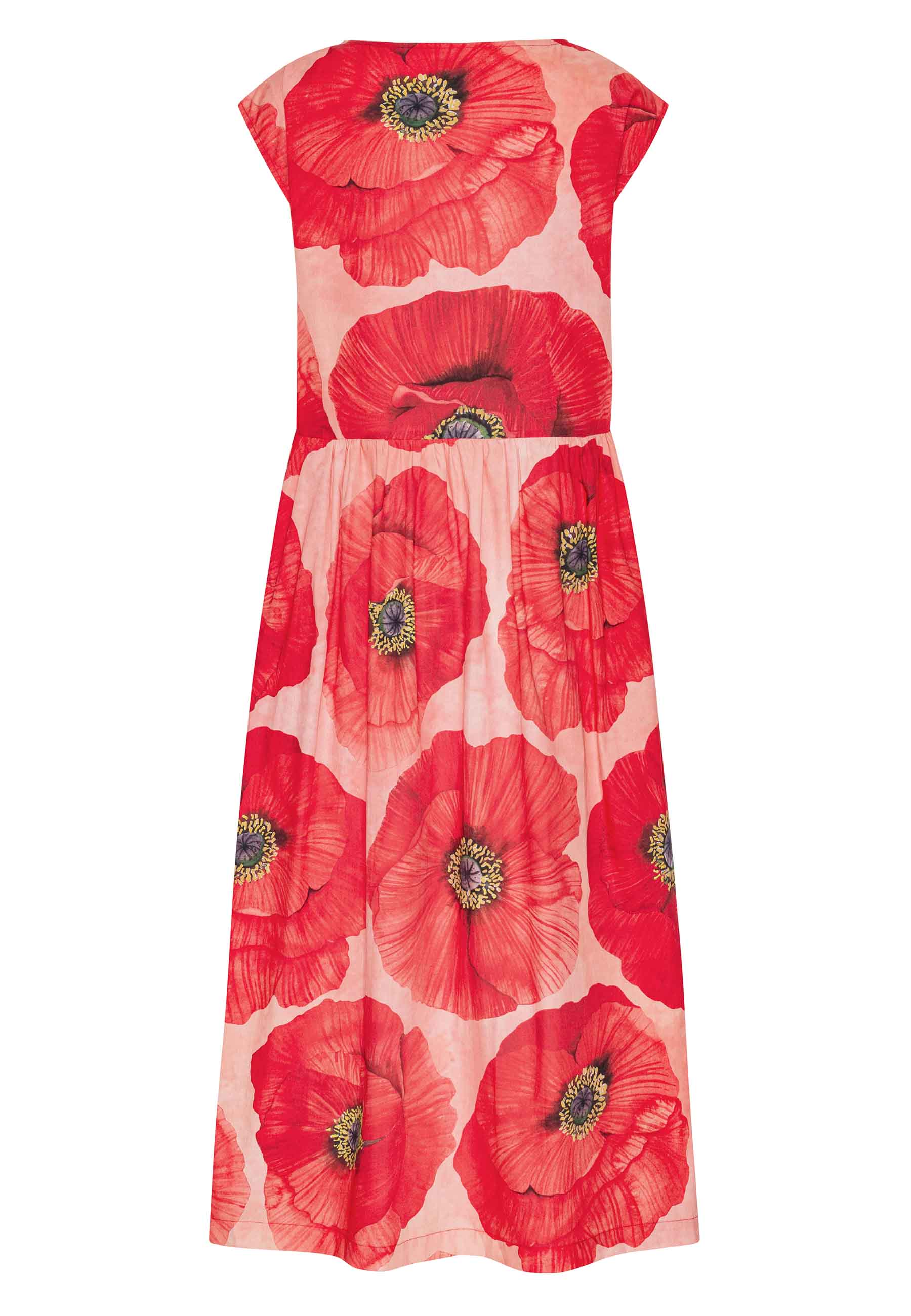 Økologisk kjole med valmue-print i poplin fra danske GROBUND. 100% økologisk bomuld. GOTS-certificeret.