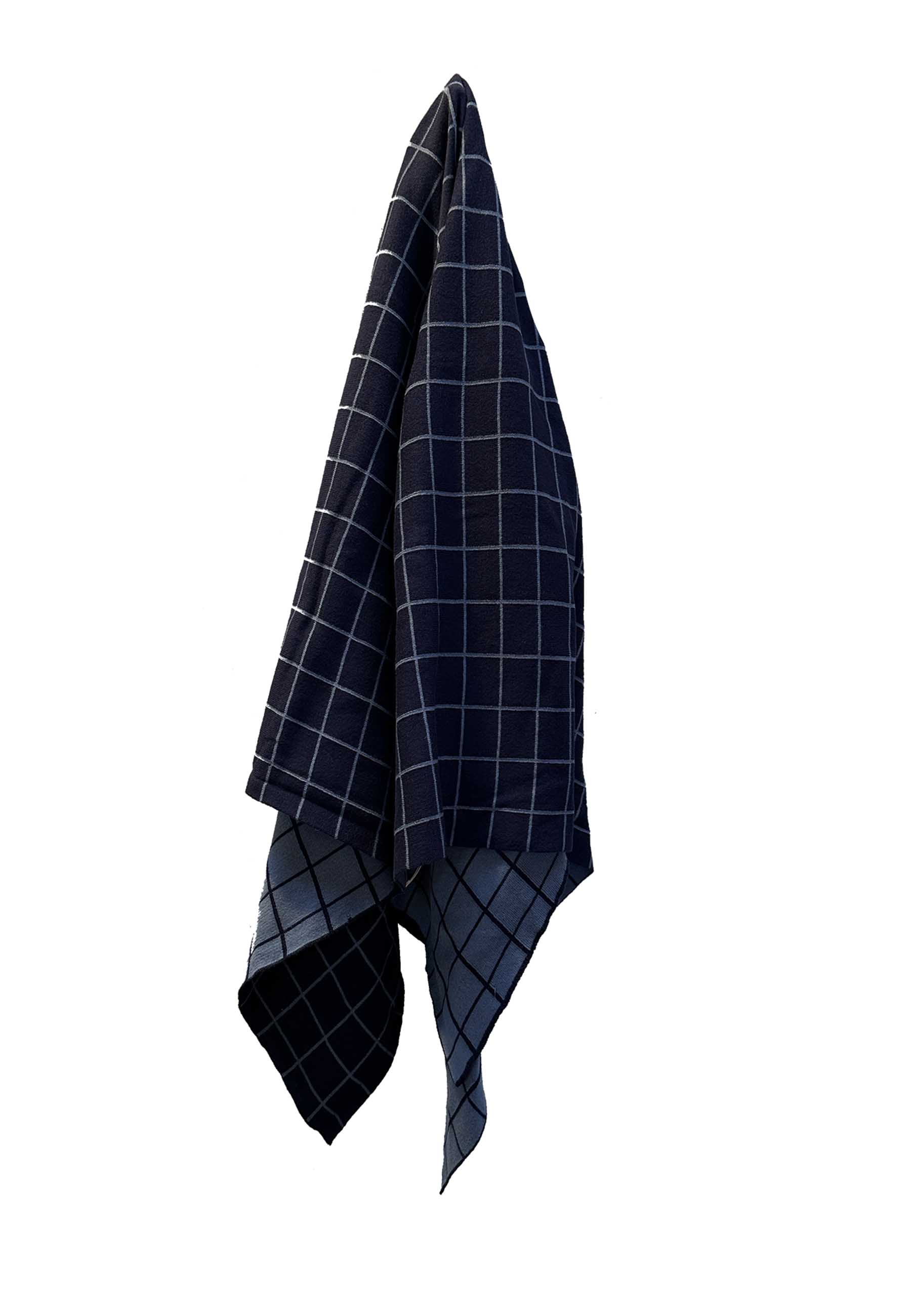 GROBUND Lotte strik tørklæde - med navy blå grid