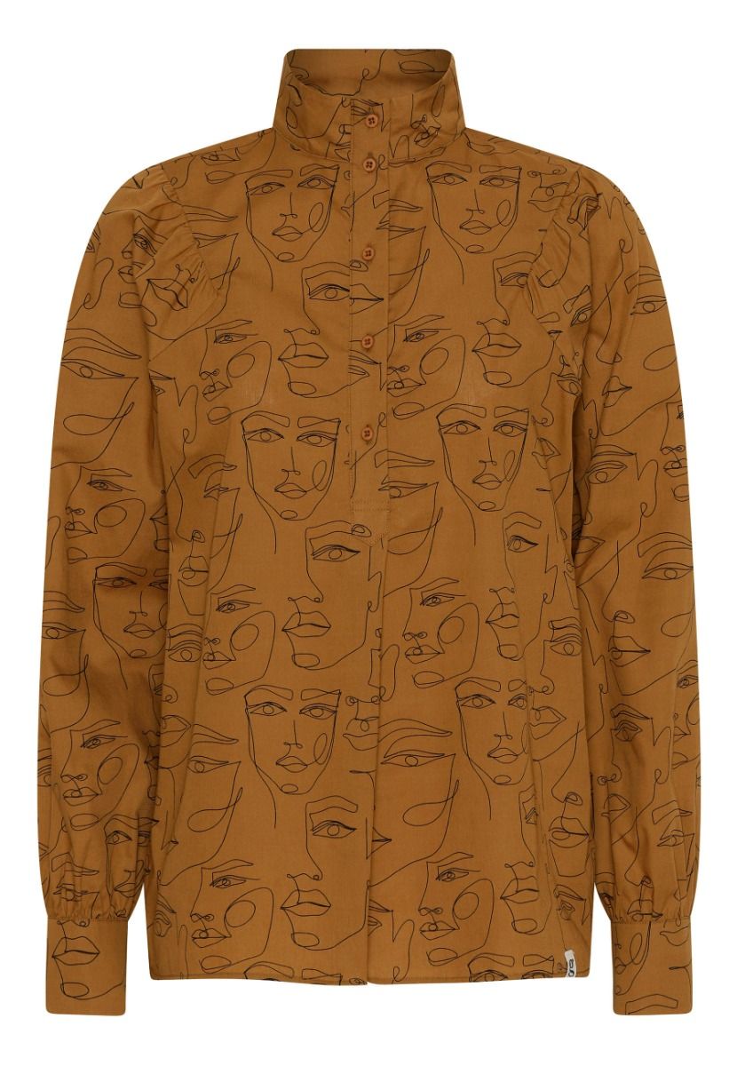 GROBUND Sonja skjorten - den med høj krave i cognac