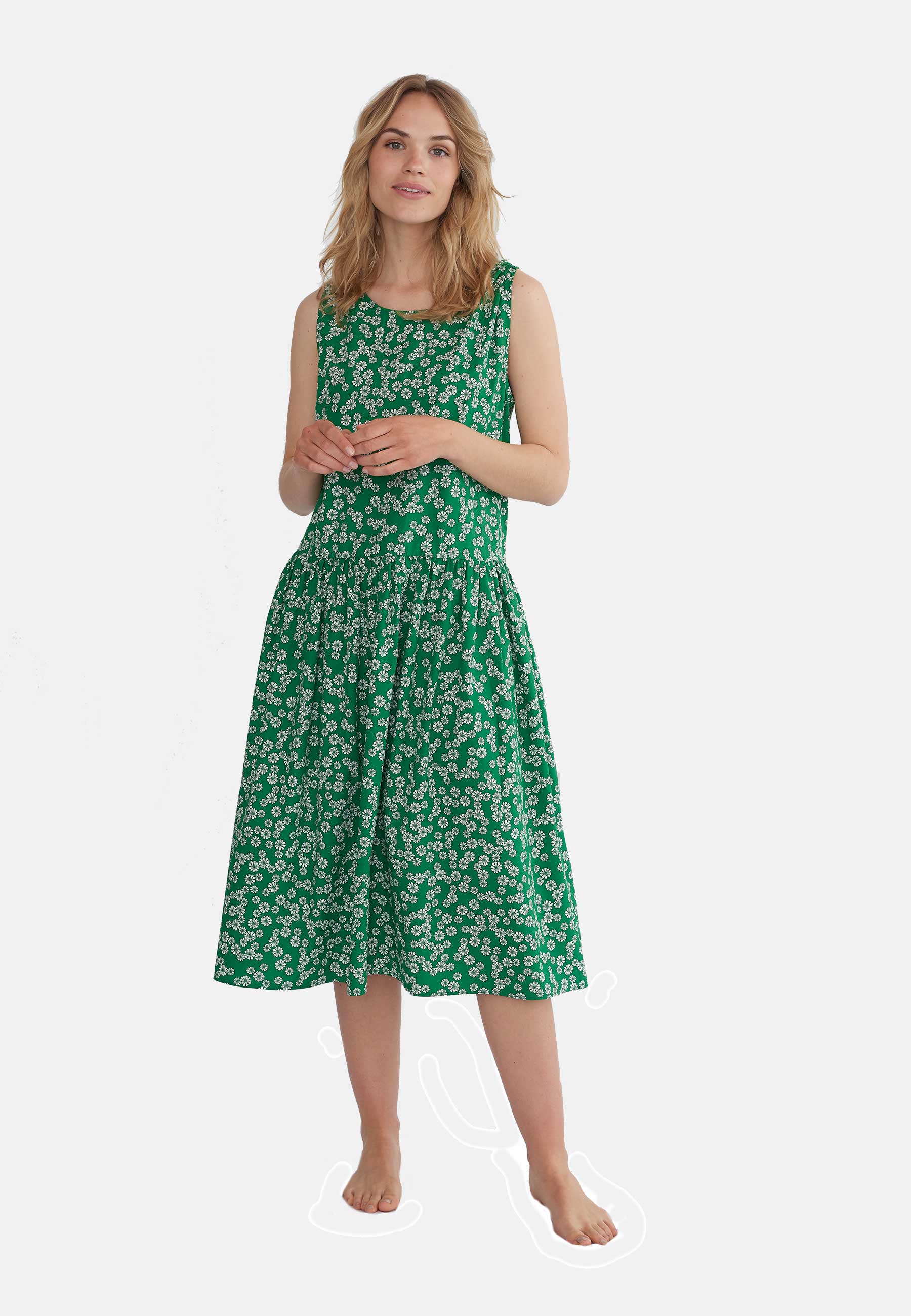 GROBUND Vilma kjolen - den vendbare i grøn med blomster