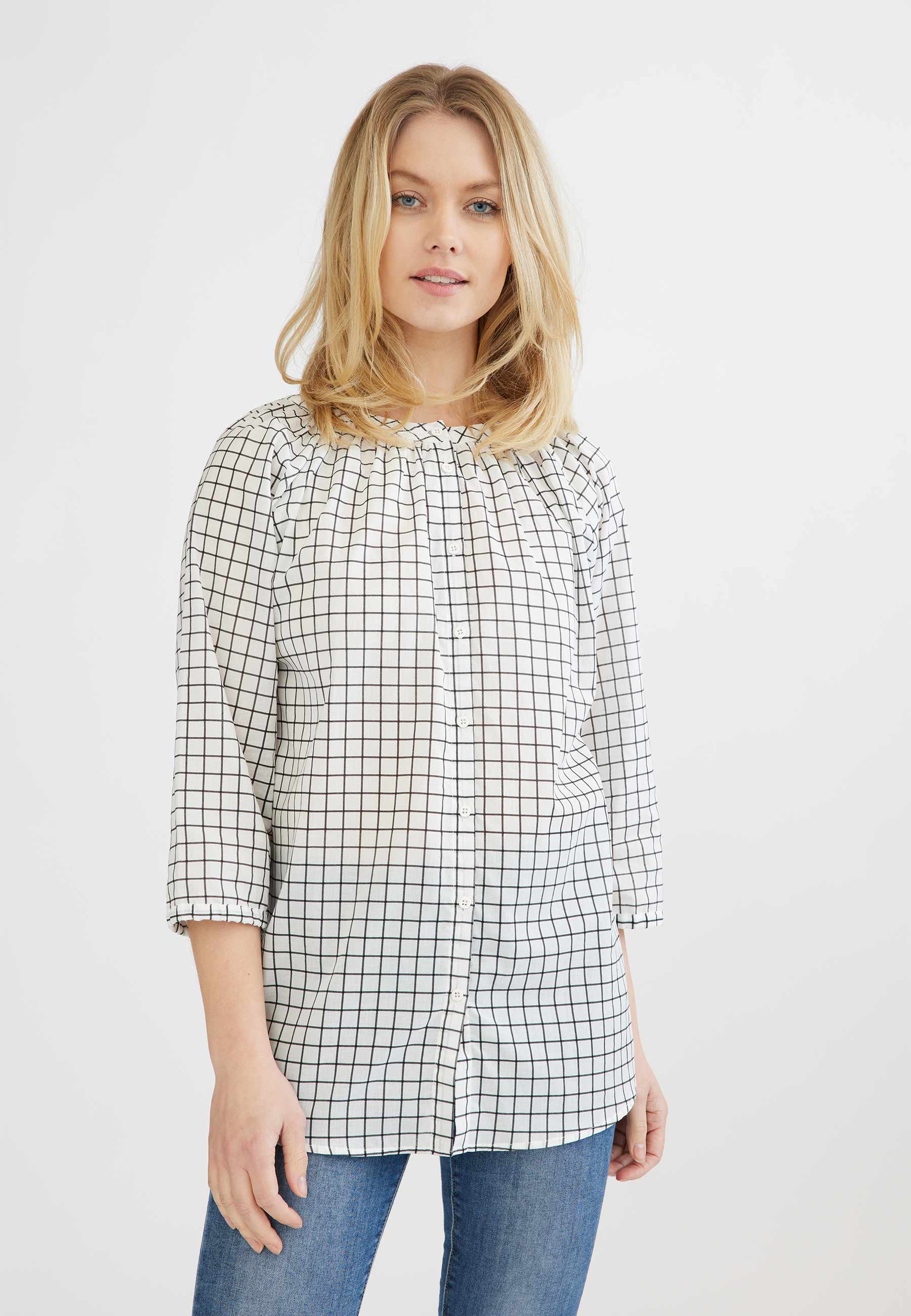 GROBUND Nadine blusen - den vendbare med knapper og tern