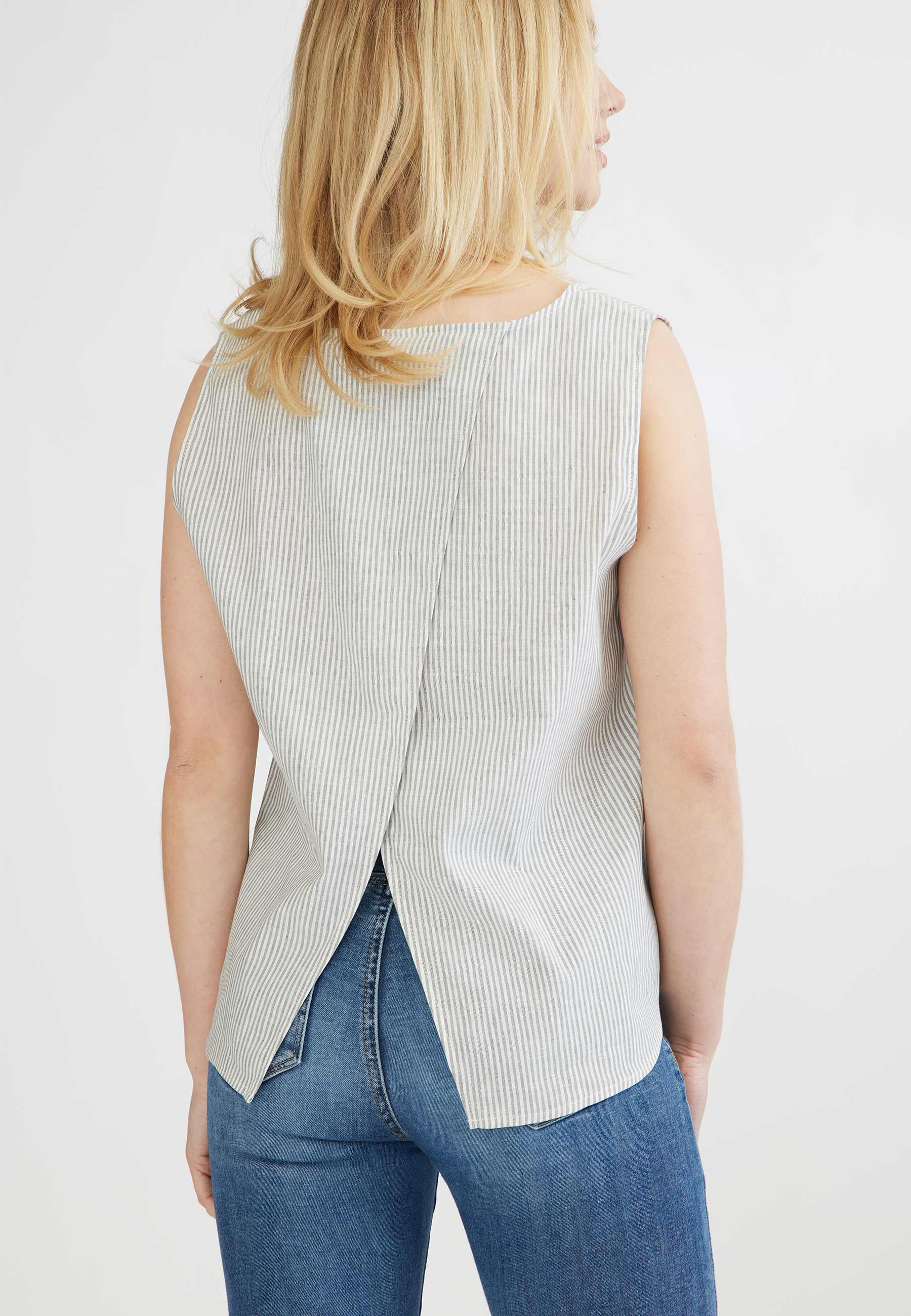 GROBUND Neel blusen - uden ærmer med striber i hør/bomuld