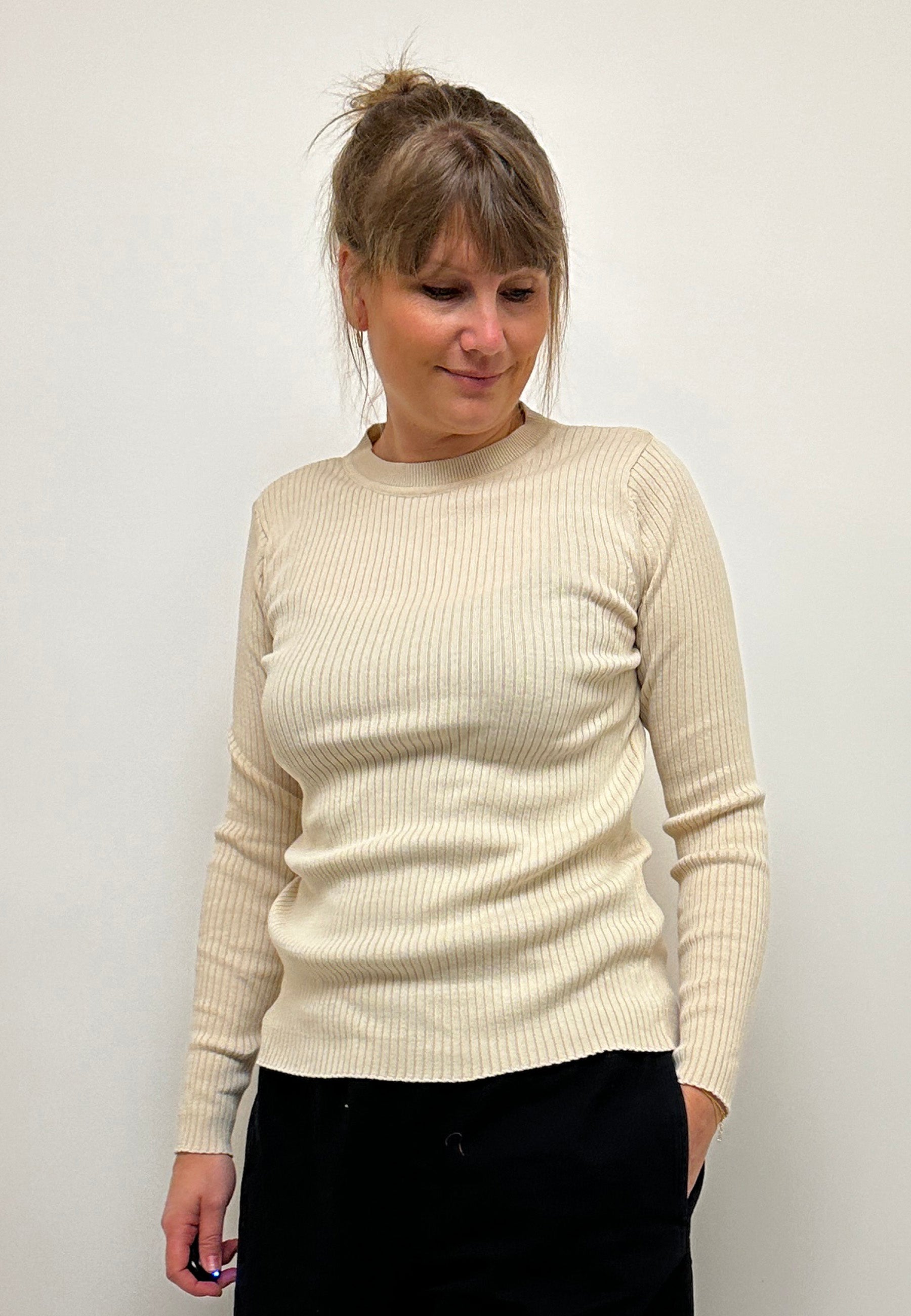 GROBUND Hanna rib strik - den i beige