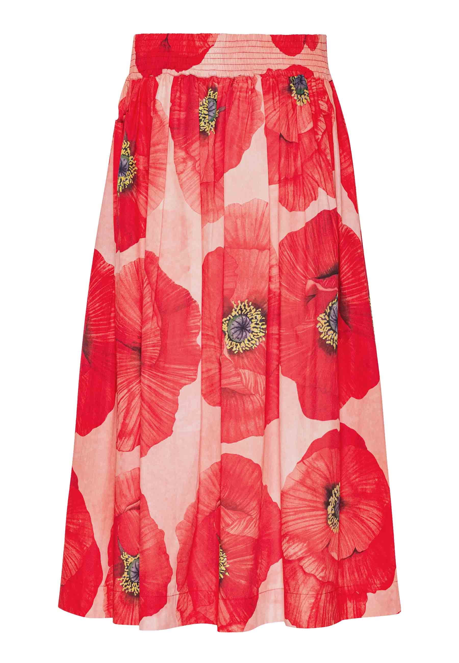 Økologisk nederdel med valmue-print i poplin fra danske GROBUND. 100% økologisk bomuld. GOTS-certificeret.