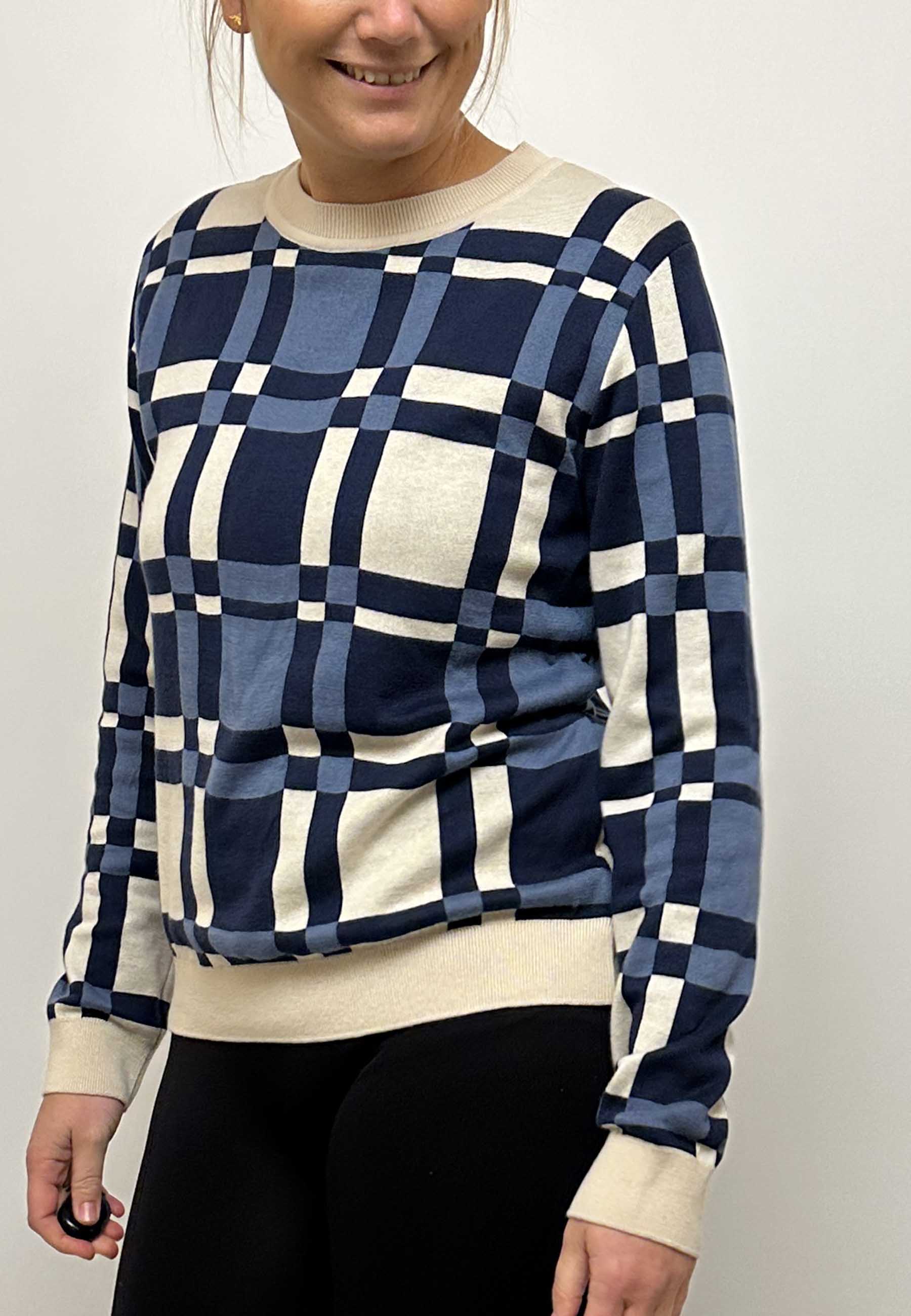 GROBUND Frida strik bluse - den med blå tern