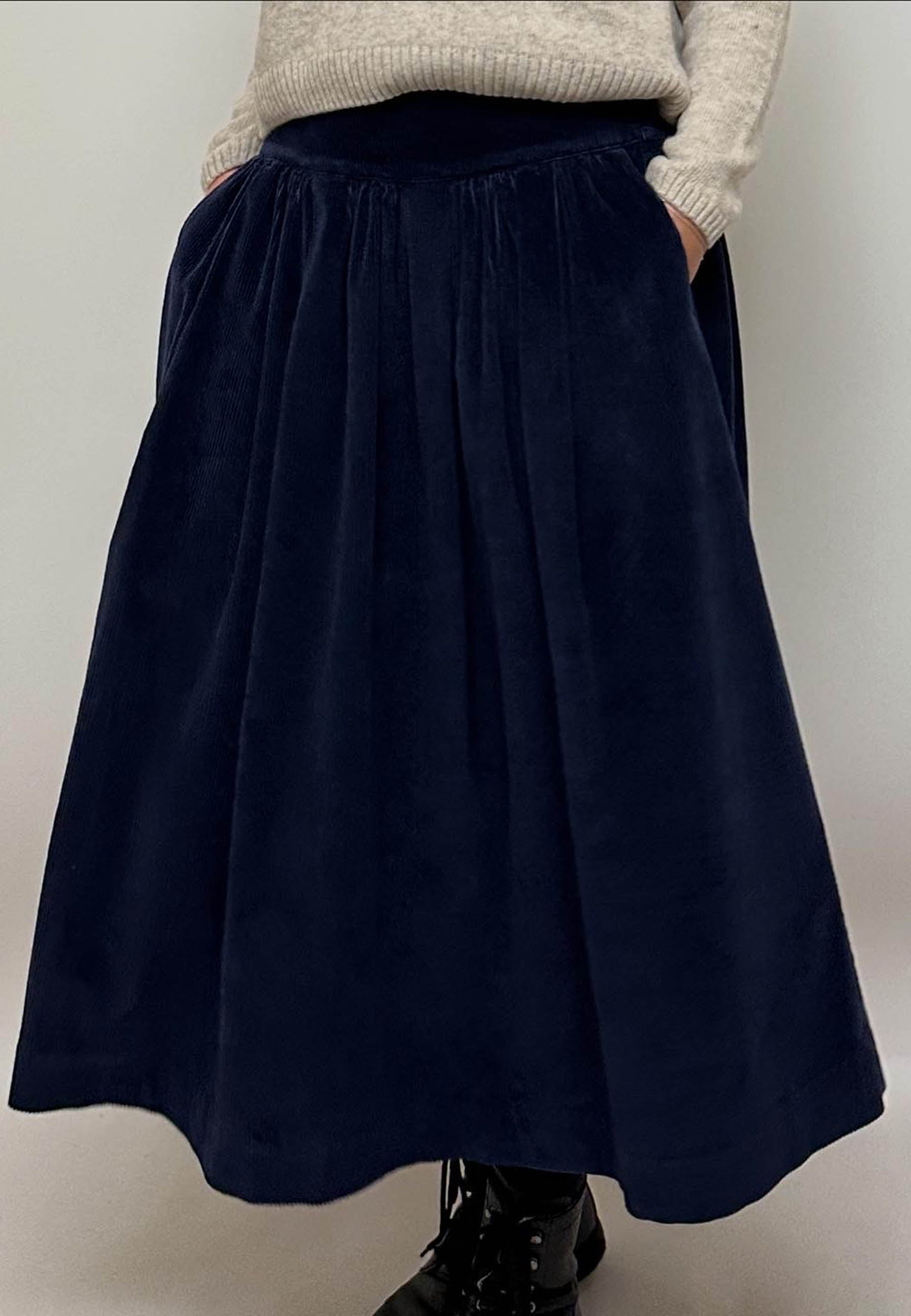 GROBUND Mette nederdel - den lange i navy blå fløjl