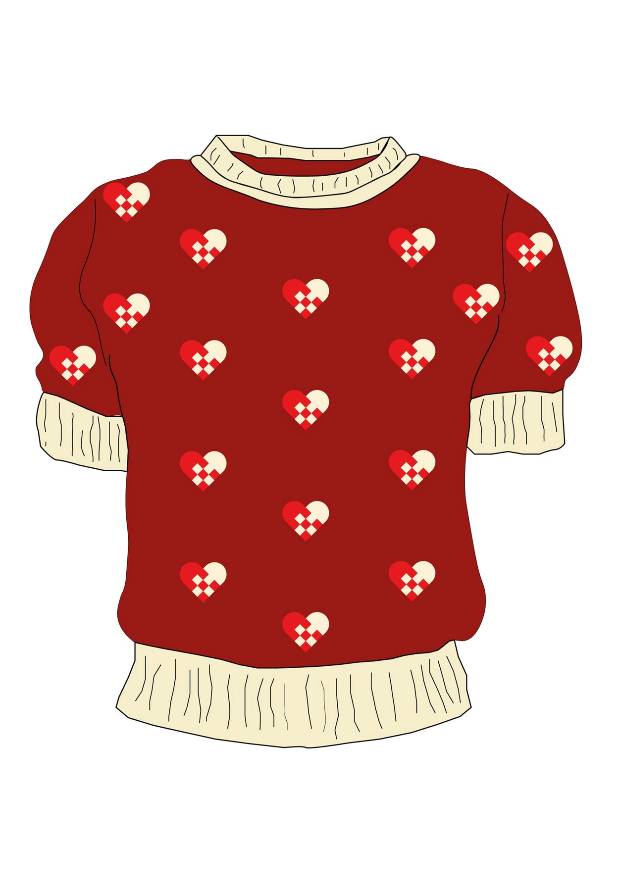 GROBUND Alva tee - den røde med julehjerter