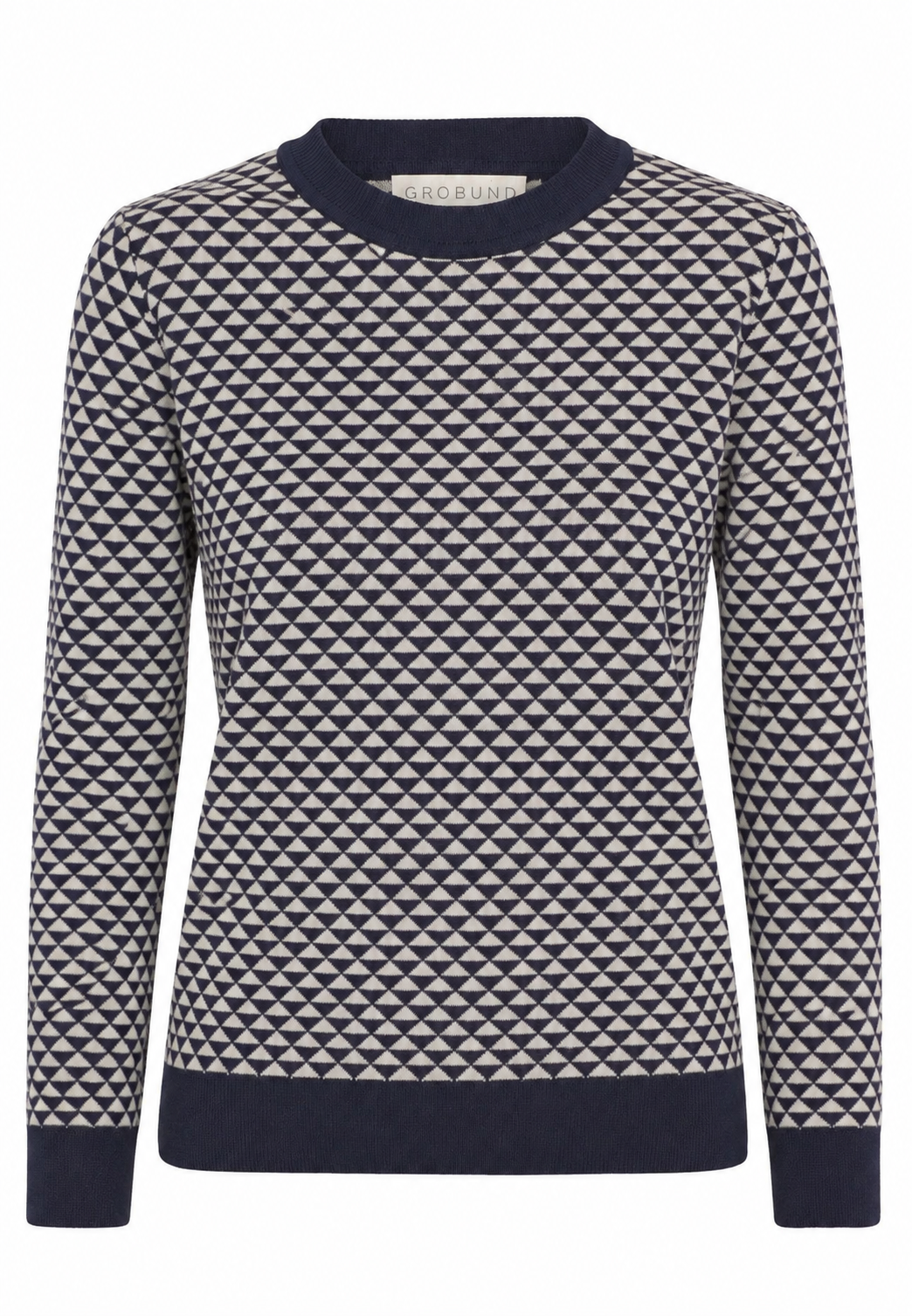 GROBUND Frida strik bluse - den med Trekanter i Navy