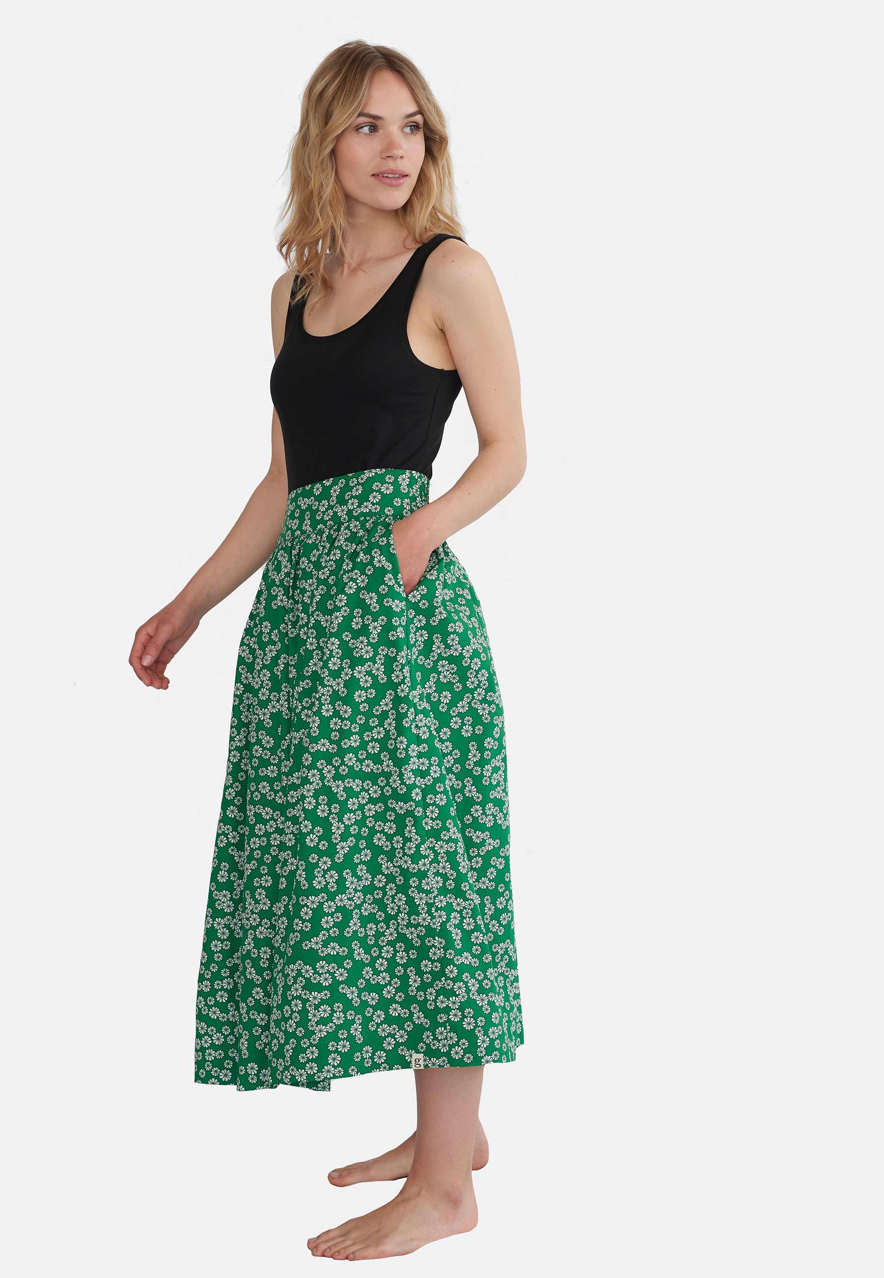 GROBUND Mette nederdelen - den lange i grøn med blomster