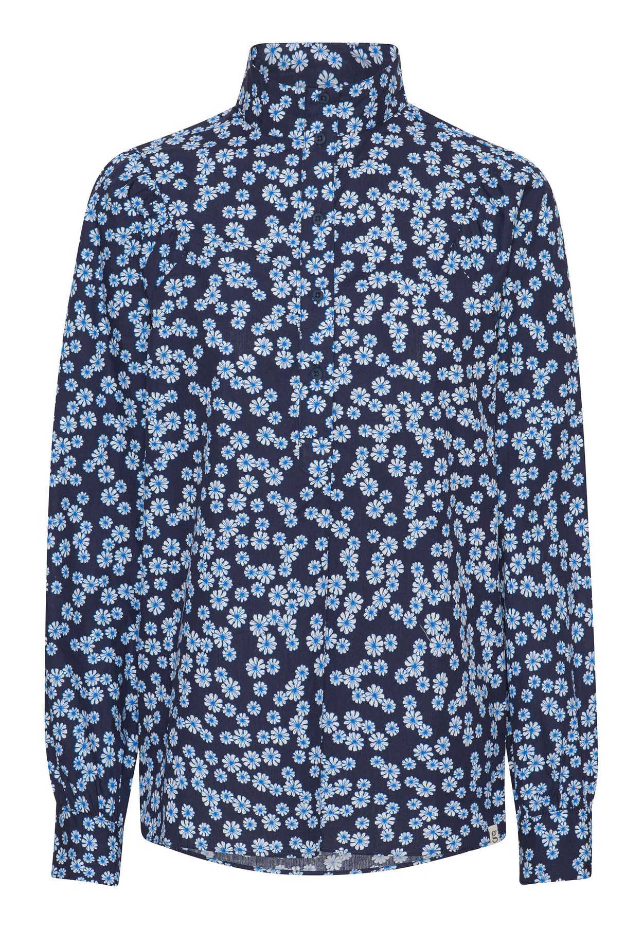 GROBUND Sonja skjorten - den med høj krave i blå med blomster