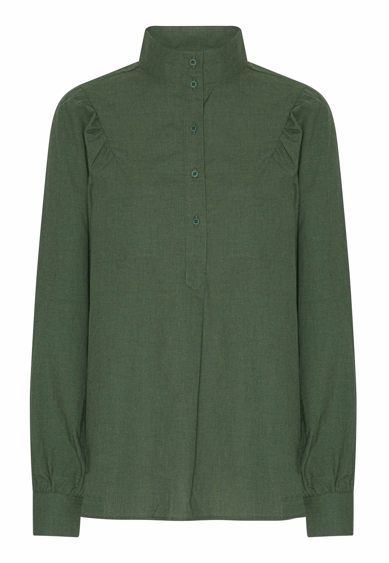 GROBUND Sonja skjorten - den med høj krave i grøn melange